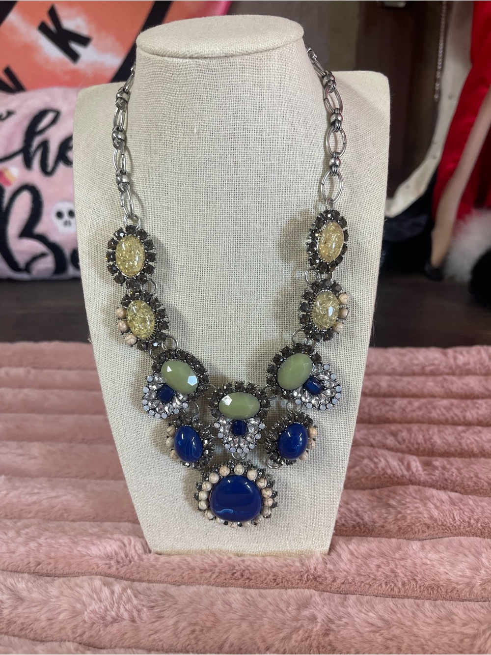 Elegant Blue and Green Statement Necklace - Women's Jewelry